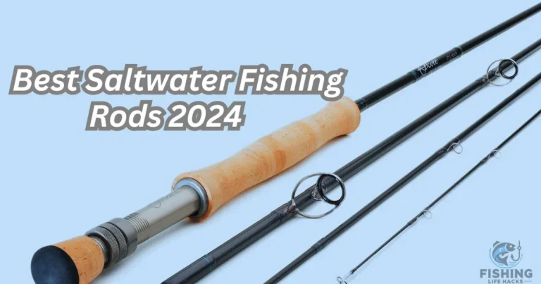 Best Saltwater Fishing Rods: A collection of high-performance saltwater fishing rods displayed on a dock, featuring sleek graphite and fiberglass designs. The rods vary in length and action, suitable for catching large ocean fish like tuna, marlin, and redfish.