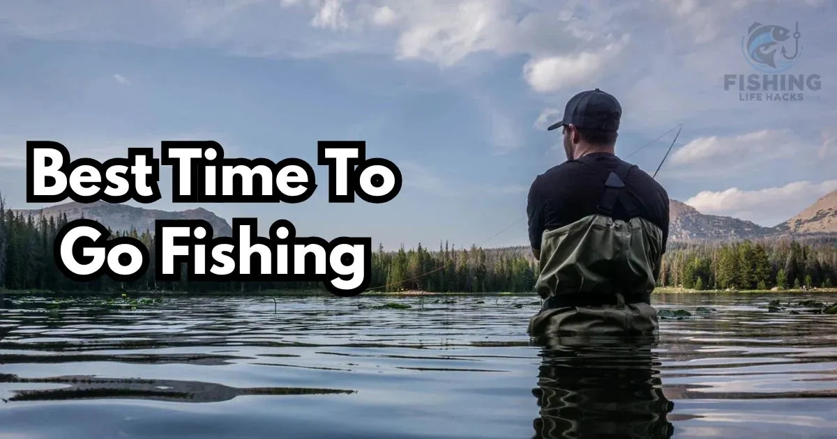 Best time to go fishing, a serene lake at dawn with calm waters, a few fishing boats in the distance, and a golden sunrise casting soft light on the scene, highlighting ideal fishing conditions.